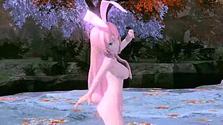 megurine luka's full nude mod reveals big tits ass pussy and boobs in single red leaf project diva