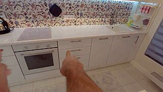 submissive pretty teen girlfriend moans loud getting fucked rough doggystyle bent over kitchen counter by boyfriend pov