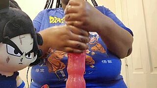 Curvy BBW Plump Girlfriend Rides Huge Black Monster Cock Dildo