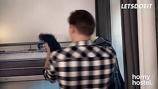 Jenny Wild's dorm pussy rides big dick stranger in horny hostel