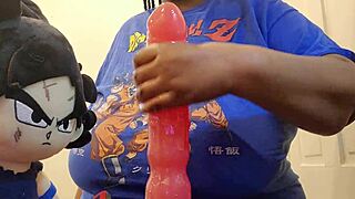 Curvy BBW Plump Girlfriend Rides Huge Black Monster Cock Dildo