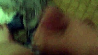 guy strokes his throbbing cock hard right before stepping into the shower for cum release