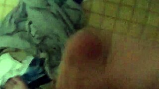guy strokes his throbbing cock hard right before stepping into the shower for cum release