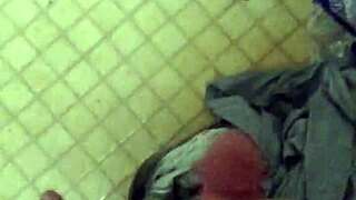 guy strokes his throbbing cock hard right before stepping into the shower for cum release