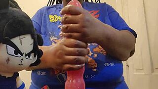 Curvy BBW Plump Girlfriend Rides Huge Black Monster Cock Dildo
