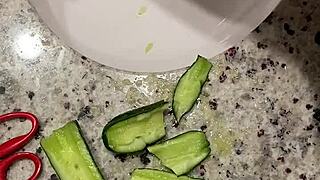 slut fucks herself hardcore with massive zucchini deep