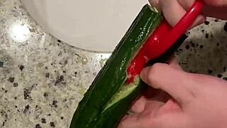 slut fucks herself hardcore with massive zucchini deep