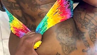 Hawt ebony big booty bitch rides bareback bbc creampie doggystyle then missionary sloppy