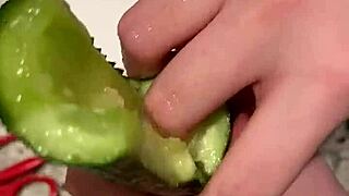 slut fucks herself hardcore with massive zucchini deep