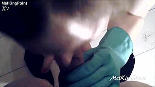 Milf in Latex Gloves Sucking Cock Tease