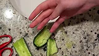 slut fucks herself hardcore with massive zucchini deep