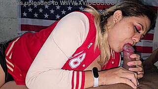 Blonde latina whore laps tongue all over throbbing cock head teasing slow