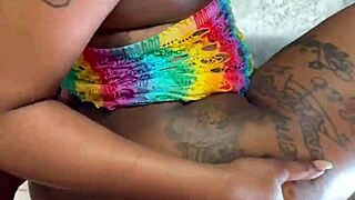 Hawt ebony big booty bitch rides bareback bbc creampie doggystyle then missionary sloppy
