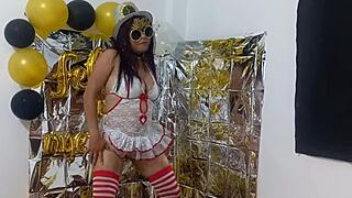 hey check my hot latina flashing big tits at lingerie party