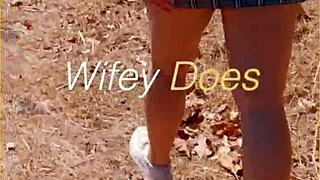 milf lifts her skirt outdoors flashing shaved pussy and tits