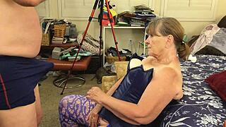 Stripper granny Carmen Angel deepthroats cock like a pro