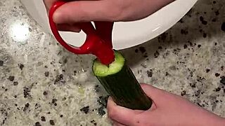 slut fucks herself hardcore with massive zucchini deep