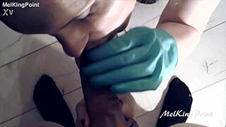 Milf in Latex Gloves Sucking Cock Tease