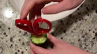 slut fucks herself hardcore with massive zucchini deep