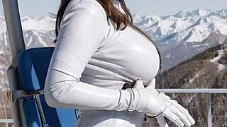 weekend ski trip turns into leather catsuit tit jerking dream in the snow ❄️🥵