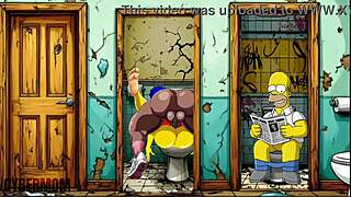 Married housewife slammed gloryhole hard in filthy public Simpsons restroom cartoon