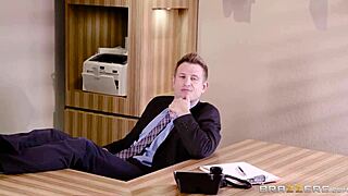 Karlee Grey sneaks big tits fun at work in heels and stockings