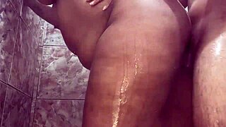 No banho sexy ebony ass takes big black cock deep cumshot