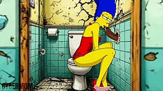 Married housewife slammed gloryhole hard in filthy public Simpsons restroom cartoon