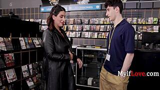 busty arab milf sarah randomly deepthroats blockbuster employee's cock like total slut