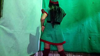 naughty christmas elf slut waits hot for dirty stud to stuff her latina pussy with huge cock