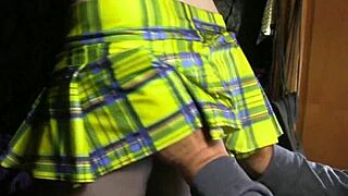 old perv fingers teen ass and pussy under miniskirt pantyhose!