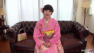 japanese geisha teen 18+ spreads hairy pussy first time on uncensored casting