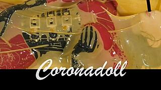 gas mask rubber latex catsuit bdsm play with bound masked fetish doll