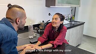 stepbrother bends allison sweet over kitchen counter fucks her pussy full of cum