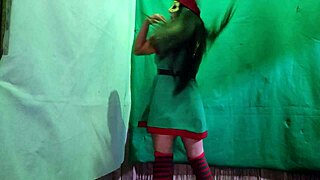 naughty christmas elf slut waits hot for dirty stud to stuff her latina pussy with huge cock