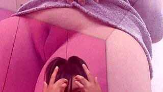 Shaved Japanese teen crams tiny swimsuit into hairless pussy... asami's wet split