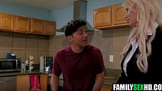 horny stepmom dives into threesome with stepson and his young girlfriend