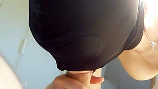 slow close-up teasing tongue worships big cock ends hot cumshot