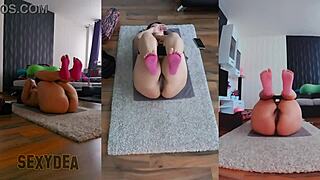 damn i'm sweatin buckets in this triple cam naked yoga, pure pleasure overload