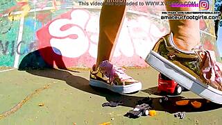 giantess kati crushes toy cars tramples huge plastic with sneakers