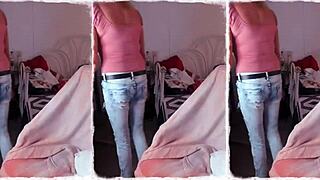 granny tries on bikini outfits showing off her big mature tits