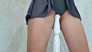 petite european milf grabs bedpost for extreme deep insertion fetish chasing bright orgasm on camera