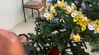 Busty Stepdaughter's New Year Squirting Gift for Perverted Old Stepdad