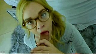 blonde with glasses slurps cock like a pro 👓💦