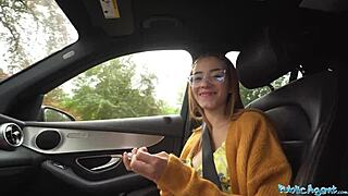 public agent creampies cute brunette's tight 18+ pussy in outdoor pov