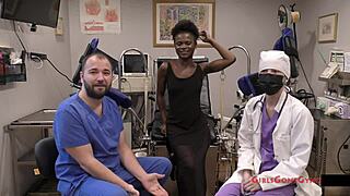 Rina Arem's tight pussy spread wide in gyno exam by Doctor Tampa and Nurse Stacy Shepard at GirlsGoneGyno