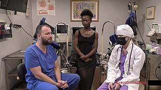 Rina Arem's tight pussy spread wide in gyno exam by Doctor Tampa and Nurse Stacy Shepard at GirlsGoneGyno