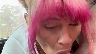 real street hooker bends over in car for bareback doggystyle then swallows cum load