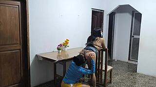 a latino pounds colombian waitress while arab friend watches hungrily