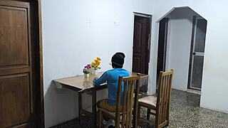 a latino pounds colombian waitress while arab friend watches hungrily